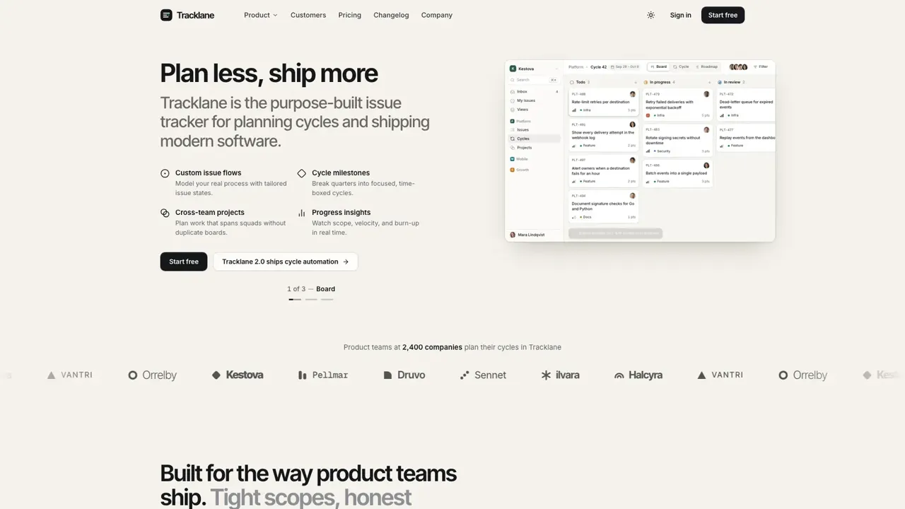 Tracklane Devtool Landing preview